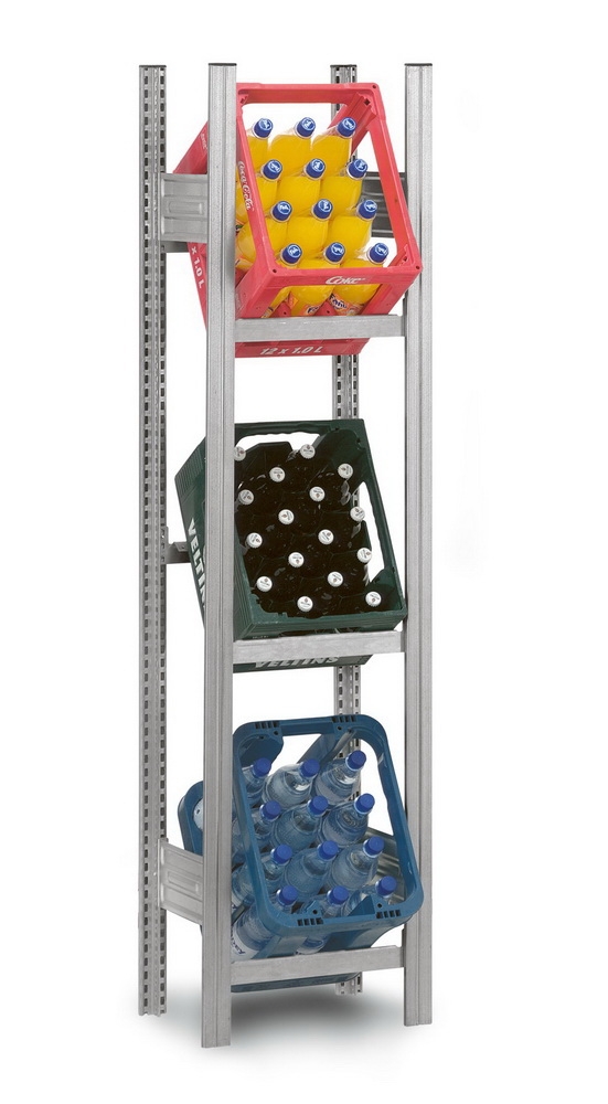 hofe Getränkekistenregal Grundregal HZG 17305 GK zerlegt 3 Ebenen (HxBxT) 1750x500x300mm verzinkt/Lichtgrau